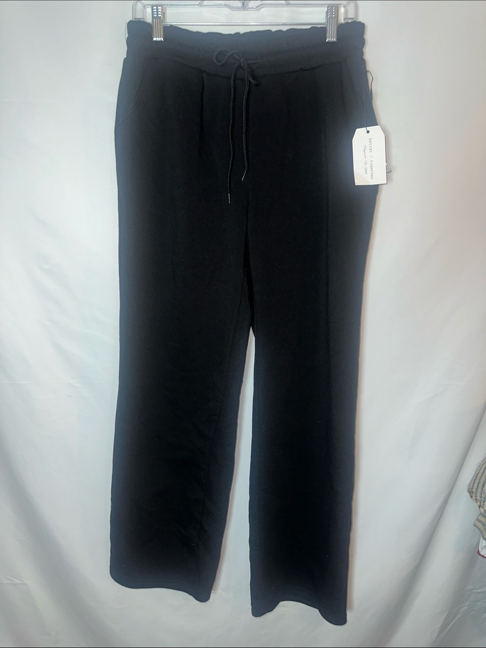 Women's Black Straight-Leg Drawstring Pants with pockets